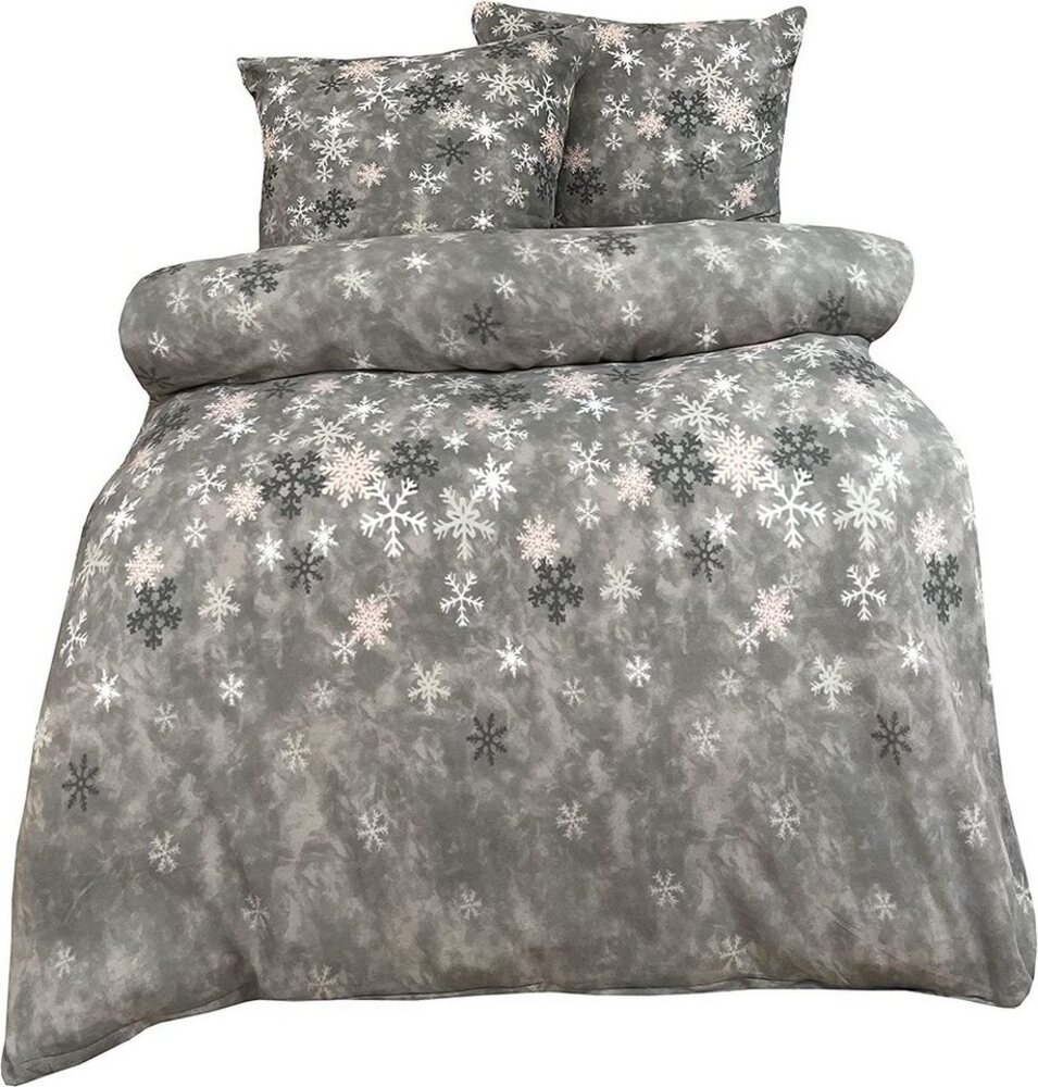 One Home Bettwäsche Winter Fleece, Fleece, 3 teilig, Schneeflocken, kuschelig flauschig warm weich Winter Doppelbett Bild 1