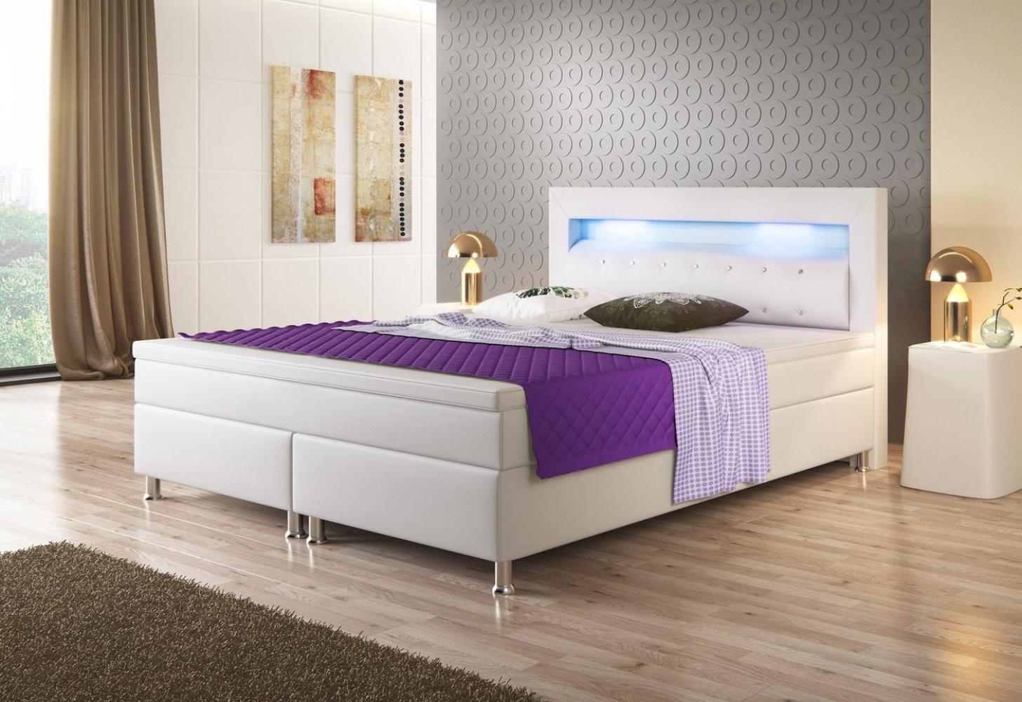 Boxspringbett Monaco 180x200 cm Kunstleder Weiss Bild 1