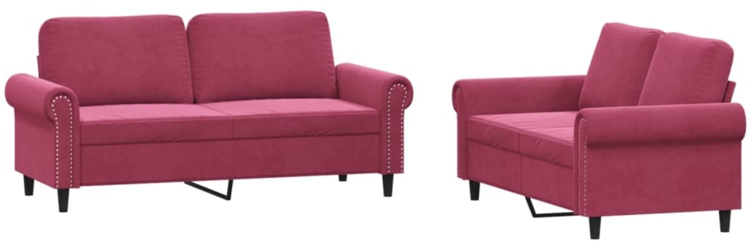 vidaXL 2-tlg. Sofagarnitur mit Kissen Weinrot Samt 3202214 Bild 1