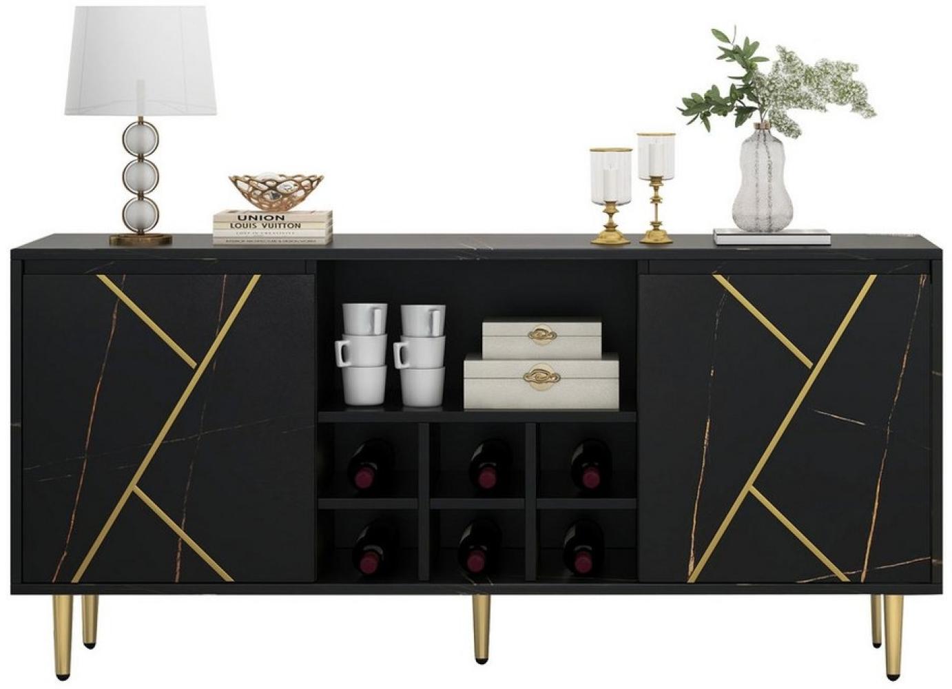 MODFU Sideboard TV-Lowboard (Eleganter 148x40x70 cm, Großer 200x35x60 cm), modernem Schwarz-Gold-Design Bild 1