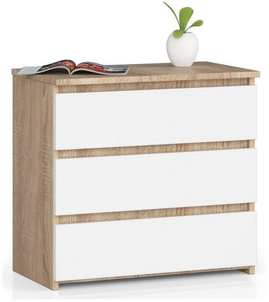 Home Collective Kommode mit drei Schubladen, 57 cm hoch und 60 cm breit, Wohnzimmer, Schlafzimmer, Flur, Sideboard, Highboard, viel Stauraum, sonoma weiß Bild 1