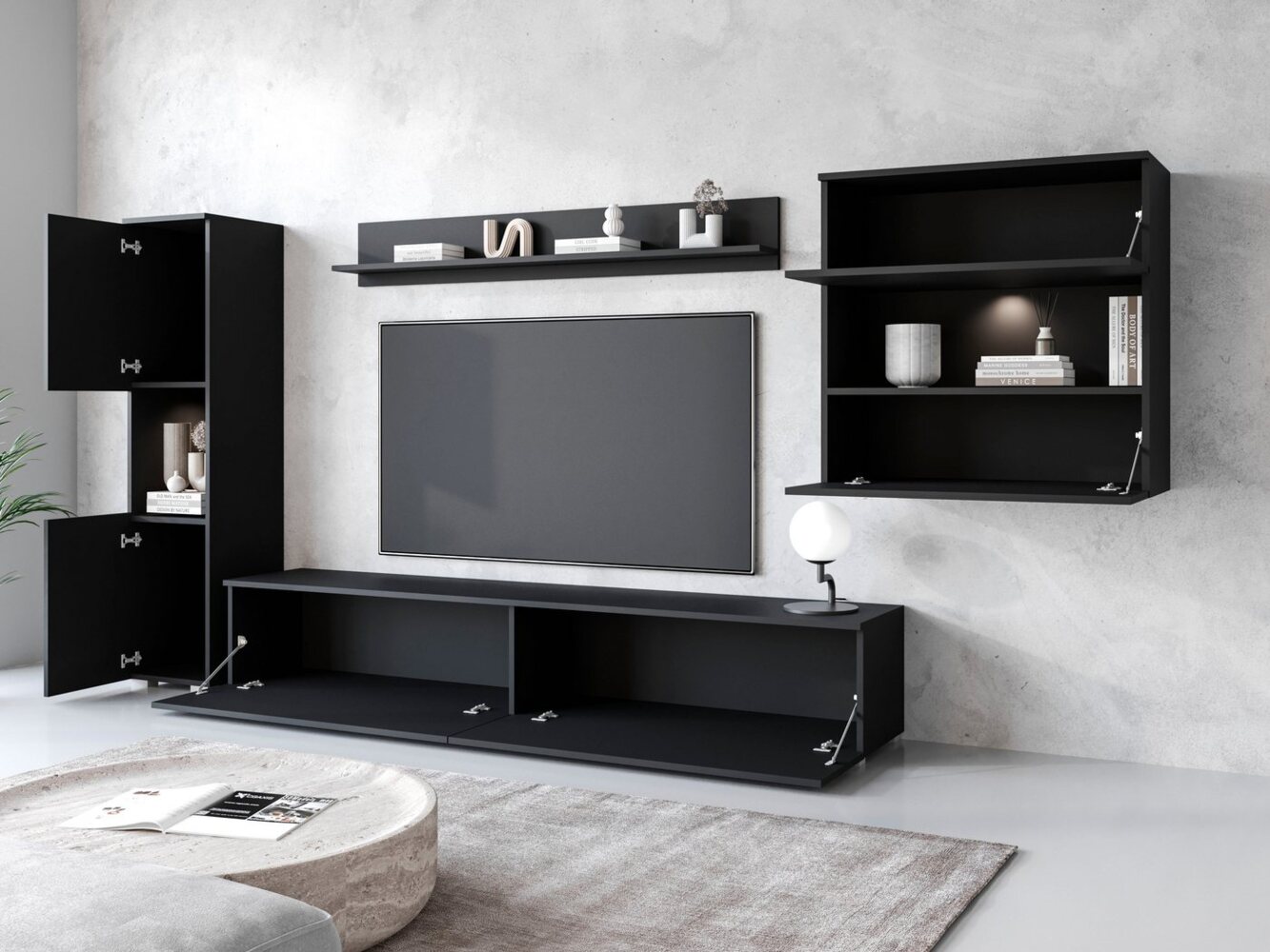 INOSIGN Wohnwand PARIS, (Komplett-Set, 4-St), TV-Wand 300cm breite, grifflose Design, stehend und hängend montierbar Bild 1