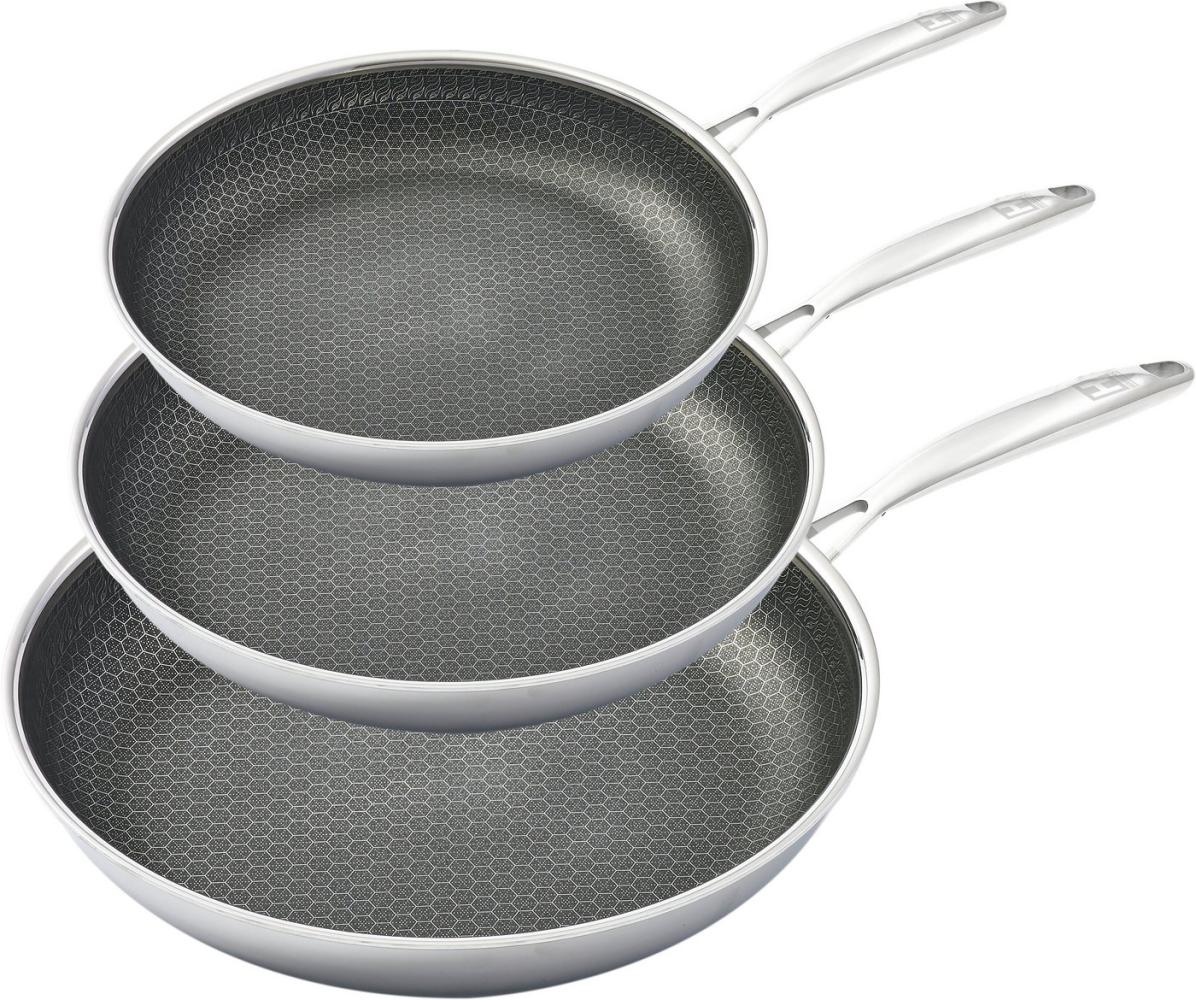 HENSSLERS Pfannen-Set, Edelstahl (Set, 3-tlg, 1x Bratpfanne Ø 20 cm, 1x Bratpfanne Ø 24 cm, 1x Bratpfanne Ø 28 cm), 3-Schicht Material, Wabenstruktur und Antihaftbeschichtung, Induktion Bild 1