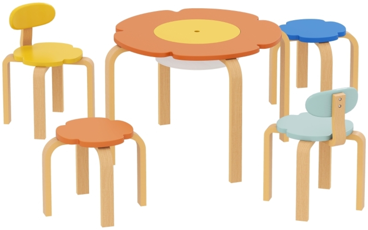 Kindertisch Und Stühle Set 5-Teilig Mit Stauraum - Kinder Schreibtisch Maltisch Aus Massivholz Für Spielzimmer, Bunt Bild 1