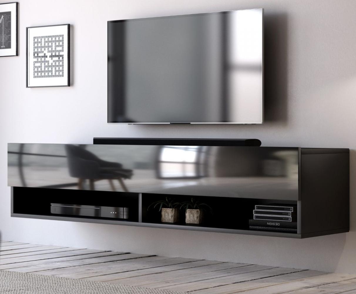 TV-Lowboard Epsom Hochglanz schwarz hängend 140 cm Bild 1