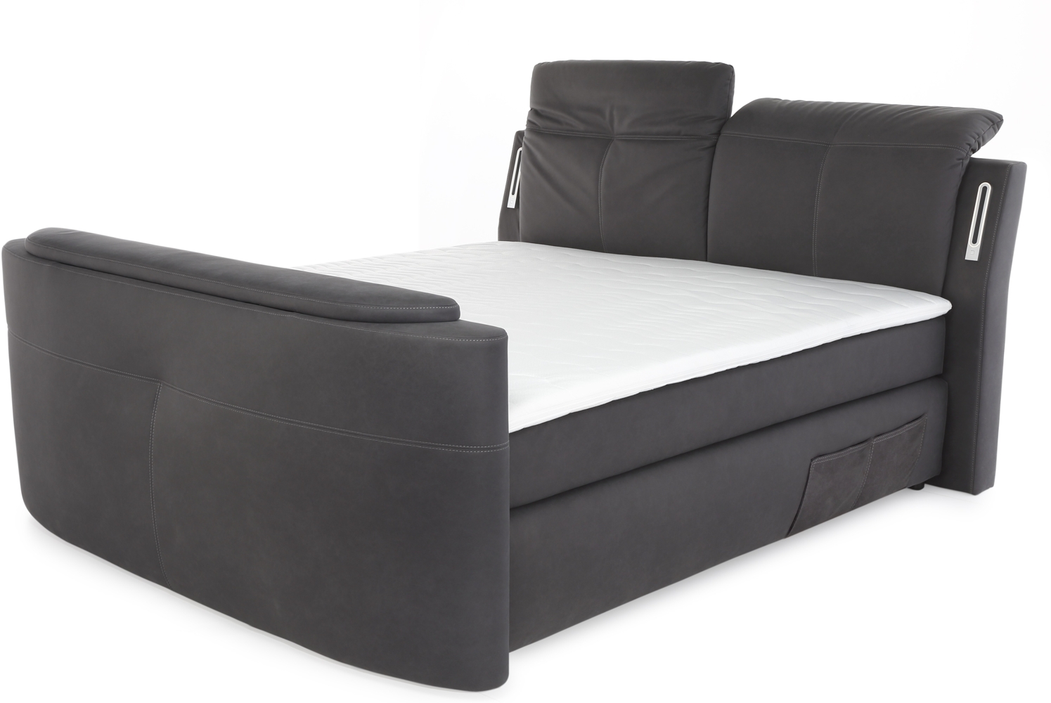 Boxspringbett Media-Mix / Movie-Star-Mix, Mikrofaser, Stoff, Grau, 206 x 130 x 258 cm Bild 1