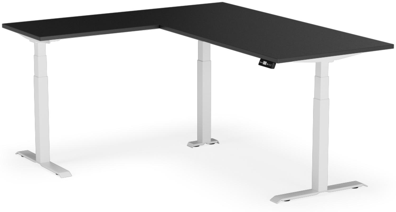 elektrisch höhenverstellbarer Schreibtisch L-SHAPE 200 x 170 x 60 - 90 cm - Gestell Weiss, Platte Anthrazit Bild 1