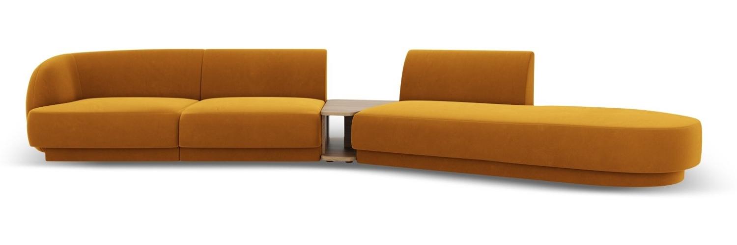 Micadoni Modulares Sofa Miley 4-Sitzer mit 1 Armlehne Rechts Samtstoff Gelb Bild 1