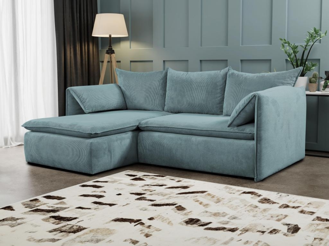 Ecksofa mit Schlaffunktion TEODORA von PASCAL MORABITO - Kord - Blau - Ecke links Bild 1