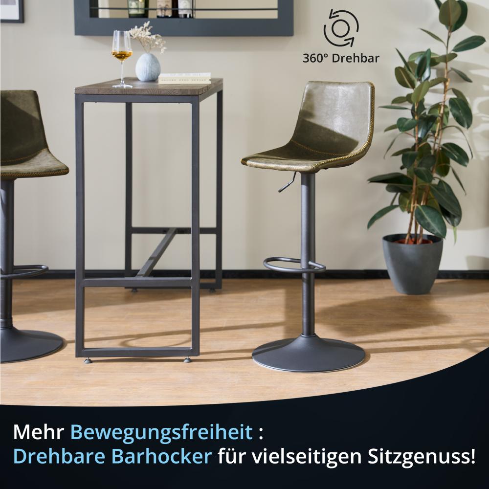 KHG Barhocker 4er Set 360° drehbar höhenverstellbar (61-82cm) Kunstleder Grün Industrial Look | Drehstuhl Barstuhl mit Rückenlehne Fußstütze 110kg belastbar Bild 1