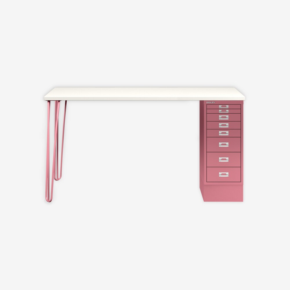 MultiDesk, 2 Eichenfüße, 1 MultiDrawer mit 8 Schüben, Dekor Weiß, Farbe Pink, Maße: H 740 x B 1400 x T 600 mm Bild 1