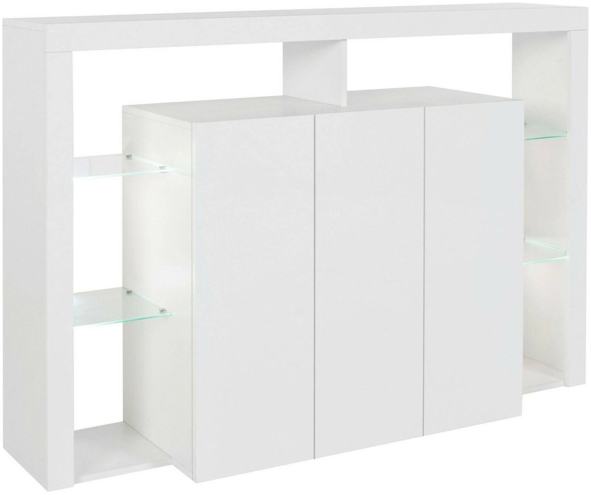 Dmora Kommode Bagnasco, 3-türiges Wohnzimmer-Buffet, Wohnzimmer-Kommode, modernes Kommode, 100 % Made in Italy, 150 x 40 x 100 cm, glänzendes Weiß Bild 1