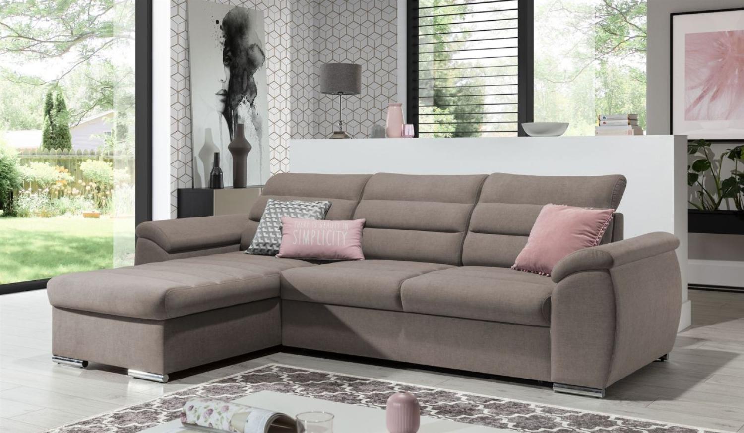 Ecksofa Schlafsofa Sofa PASCARA XS in Stoff Esito Sand Ottomane Links Bild 1