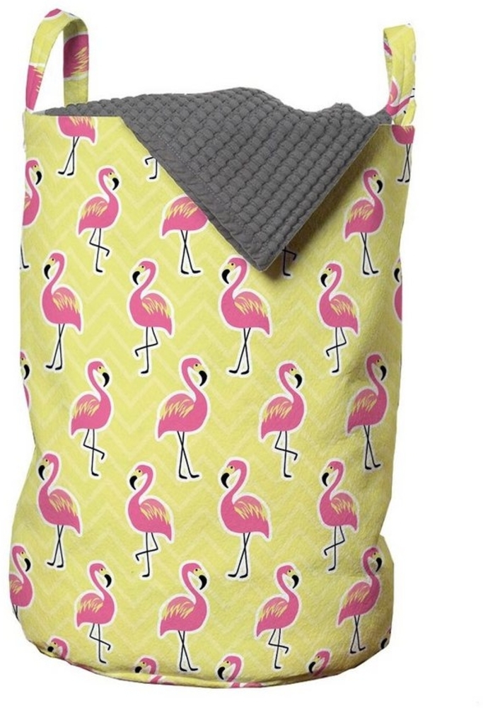 Abakuhaus Wäschesäckchen Wäschekorb mit Griffen Kordelzugverschluss für Waschsalons, Sommer-Rosa Repetitive Flamingos Bild 1