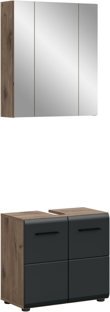 Badkombination (B/H/T: 60x185x30 cm) in schwarz matt und Nox Oak Nachbildung Bild 1