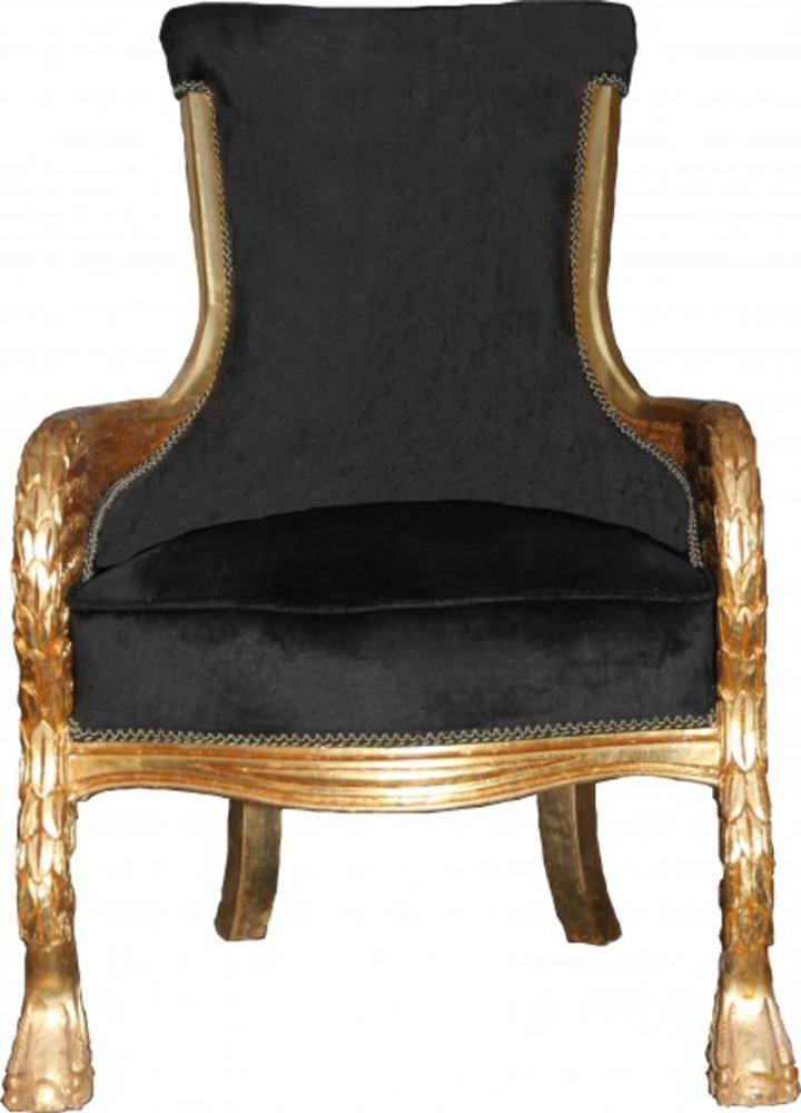 Casa Padrino Barock Lounge Sessel Schwarz / Gold Mod2 Möbel Antik Stil - Wohnzimmer Club Möbel Sessel Thron Bild 1