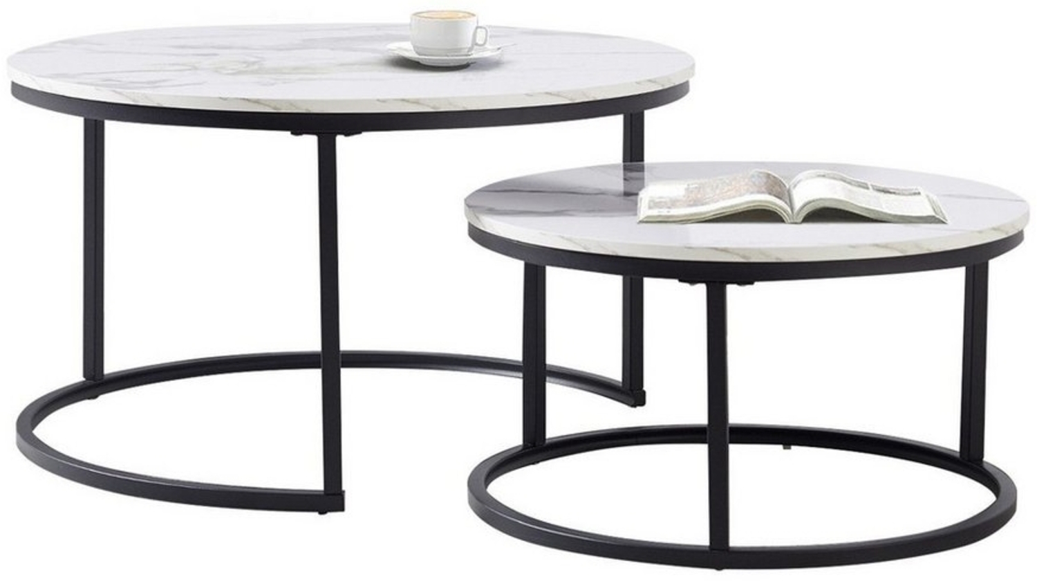 HAUSS SPOLE Couchtisch 2er-Satztisch Beistelltisch stapelbarer Sofatisch mit Stabiler Rahmen (elegantem Design, 2-St, Stabiler Eisenrahmen & leicht zu reinigende MDF-Tischplatte), Ideal für Wohnzimmer & Büro, Platzsparendes stapelbares Design Bild 1