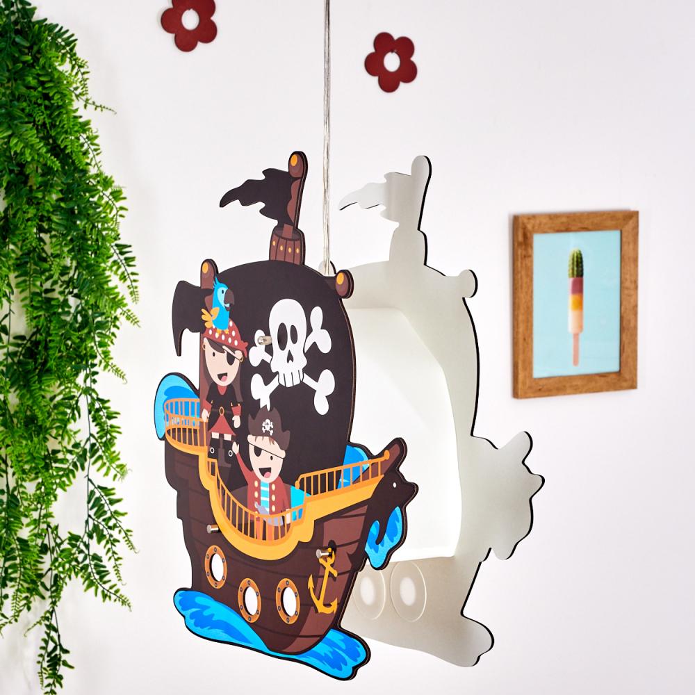 hofstein Pendelleuchte »Roncolongo« bunte Hängelampe mit Piraten-Motiv aus Holz/Metall, ohne Leuchtmittel, 2xE27, Pendellampe Piratenschiff, Höhe max. 107cm Bild 1