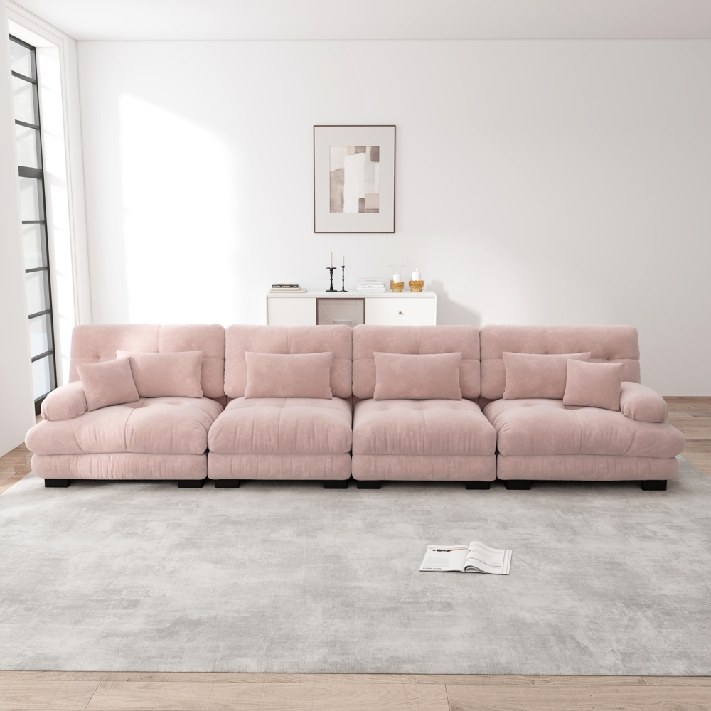 Ecksofa, 4-Sitzer modulares Ecksofa mit Tiefensitz Chenille Schlafsofa komfortabel gepolstert für Wohnzimmer Apartment Studio Büro, Chenille, Rosa Bild 1