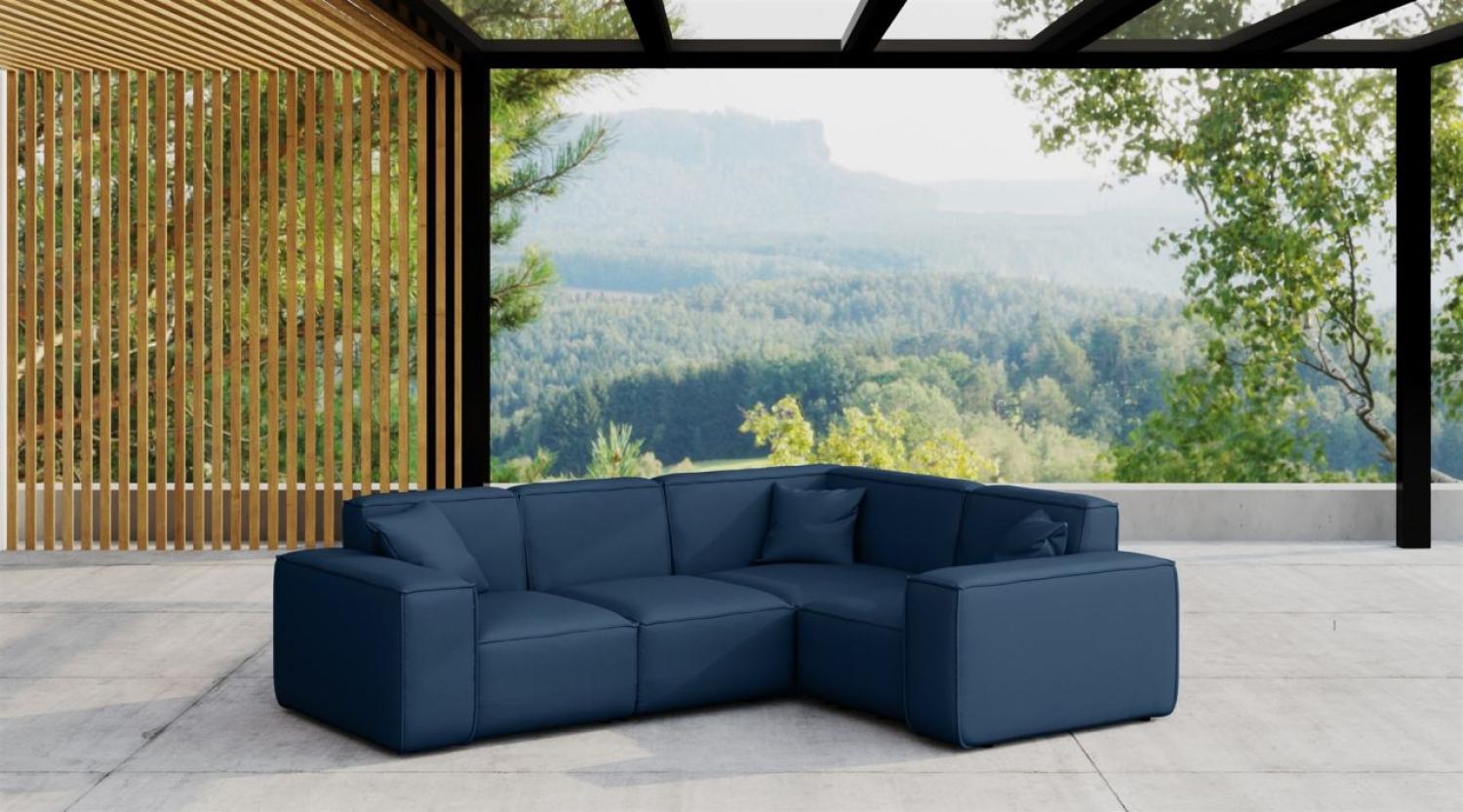 Garten Ecksofa SUMMER wetterfester Stoff NXL Dunkelblau kurzer Schenkel Rechts Bild 1