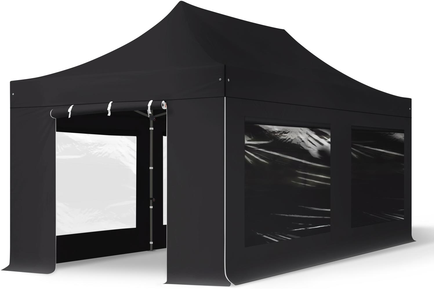 3x6 m Faltpavillon, PREMIUM Stahl 40mm, Seitenteile mit Panoramafenstern, schwarz Bild 1