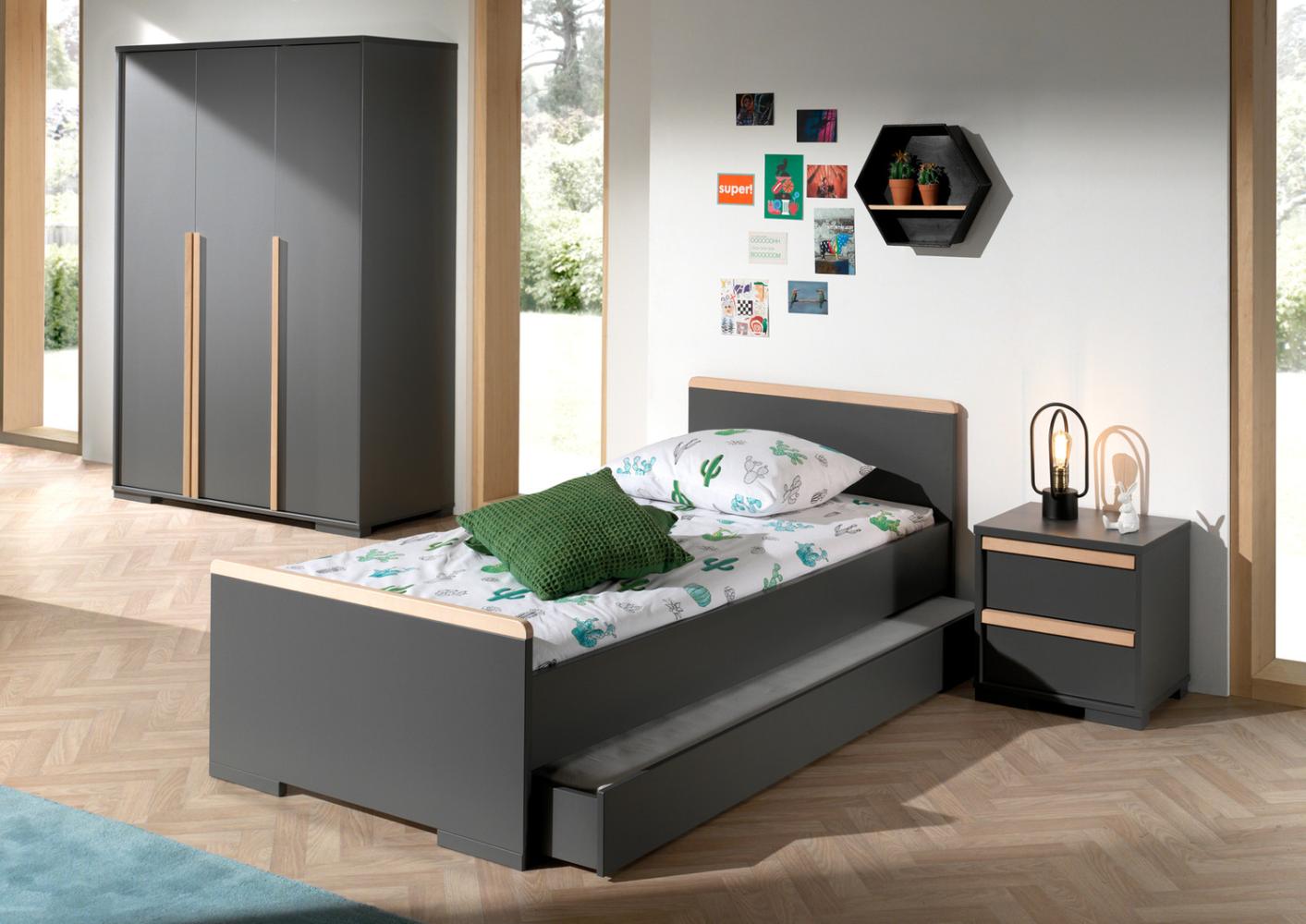 Set London Einzelbett mit Bettschublade Nachtkonsole und Kleiderschrank Buche Bild 1