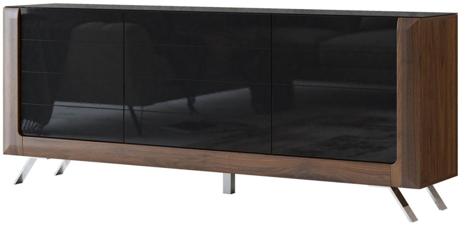 Sideboard Kommode Kleve 199x44x81cm Columbia Walnuss schwarz Hochglanz 3-türig Bild 1