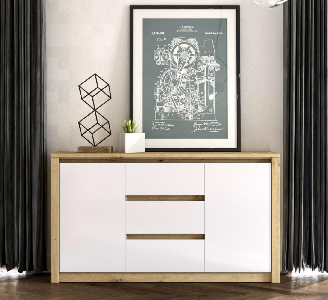 Kommode "Malta" Sideboard Anrichte 140cm grifflos artisan eiche weiß Bild 1