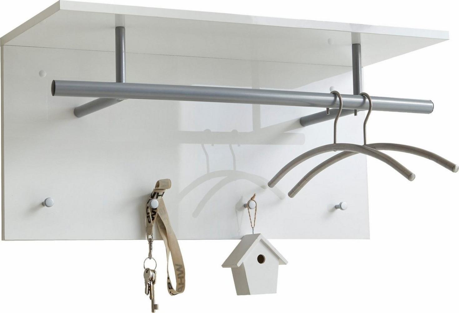 FMD Möbel - SPOT UP - Wandgarderobe mit Kleiderstange und 4 Haken - melaminharzbeschichtete Spanplatte - Hgl weiß - 72 x 35 x 29,3cm Bild 1