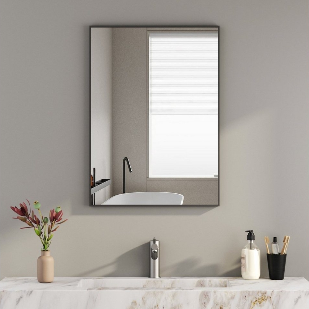 Boromal Spiegel Flur Wand Schwarz 80x60 60x80 Flurspiegel mit Aluminium Rahmen (Wandspiegel, eckig), für Schlafzimmer, Wohnzimmer, Badezimmer, Flur Bild 1
