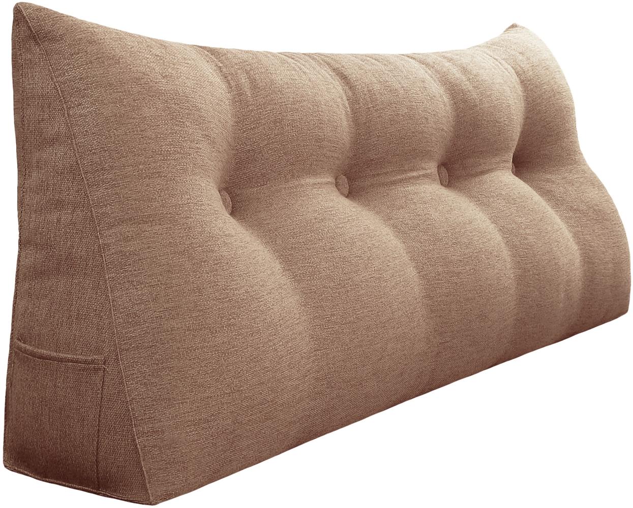 VERCART Großes Keilkissen, Langes Lesekissen, Bettruhe Rückenkissen, Dreieckiges Liegekissen, Dekoratives Kopfteilkissen für Tagesbett oder Tiefes Sofa, Leinenmischung Erröten, 120cm Bild 1