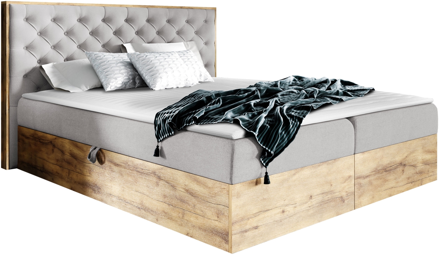 Boxspringbett Worik 3, Hellgrau, 200 x 200 cm Bild 1