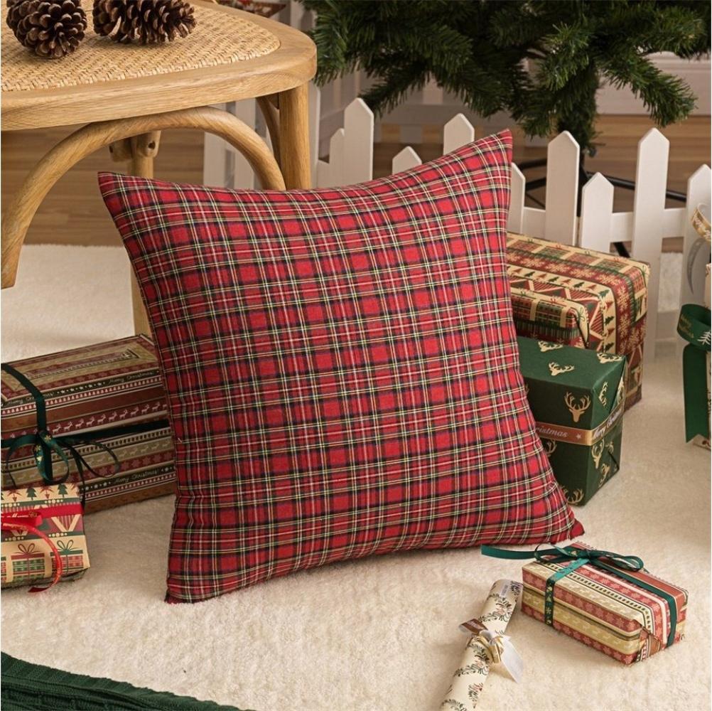 Rosnek Kissenbezug Weihnachten Tartan Plaid, 45x45cm, für Bett Sofa Esszimmer Dekoration, (4 Stück) Bild 1