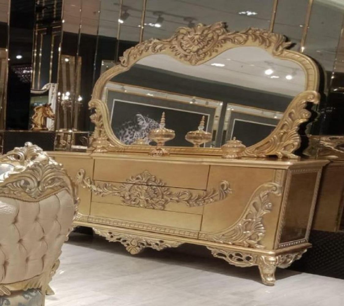 Casa Padrino Luxus Barock Möbel Set Gold - 1 Barock Sideboard mit 2 Türen und 3 Schubladen & 1 Barock Wandspiegel - Barock Möbel Bild 1