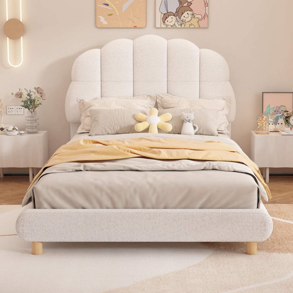 Merax 90*200cm Flachbett, Kinderbett, Plush, niedliches Kopfteil, Weiß Bild 1