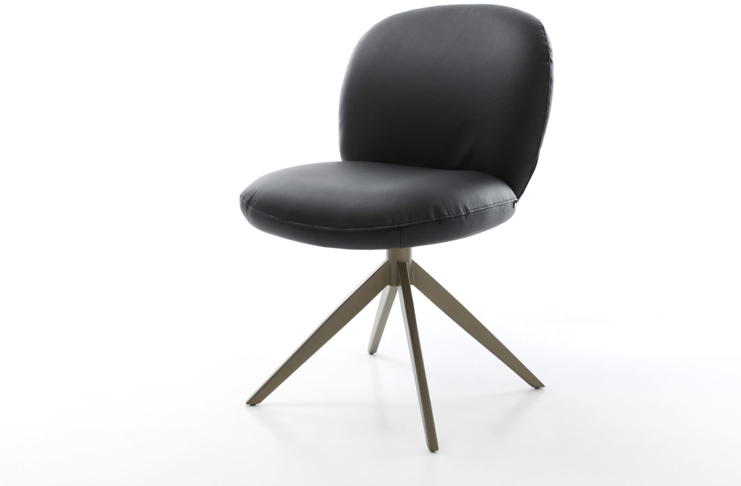 Drehstuhl Nube-Flex Echt-Leder Schwarz Kreuzgestell breit Effektfinish Titan 360° drehbar Wippfunktion Taschenfederkern Bild 1