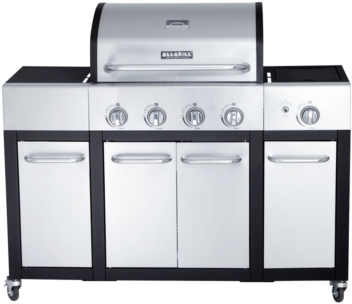 Allgrill Basic-Line Major Edelstahl/schwarz Gasgrill mit 4 Brennern, Seitenkocher und Seitentischen Bild 1