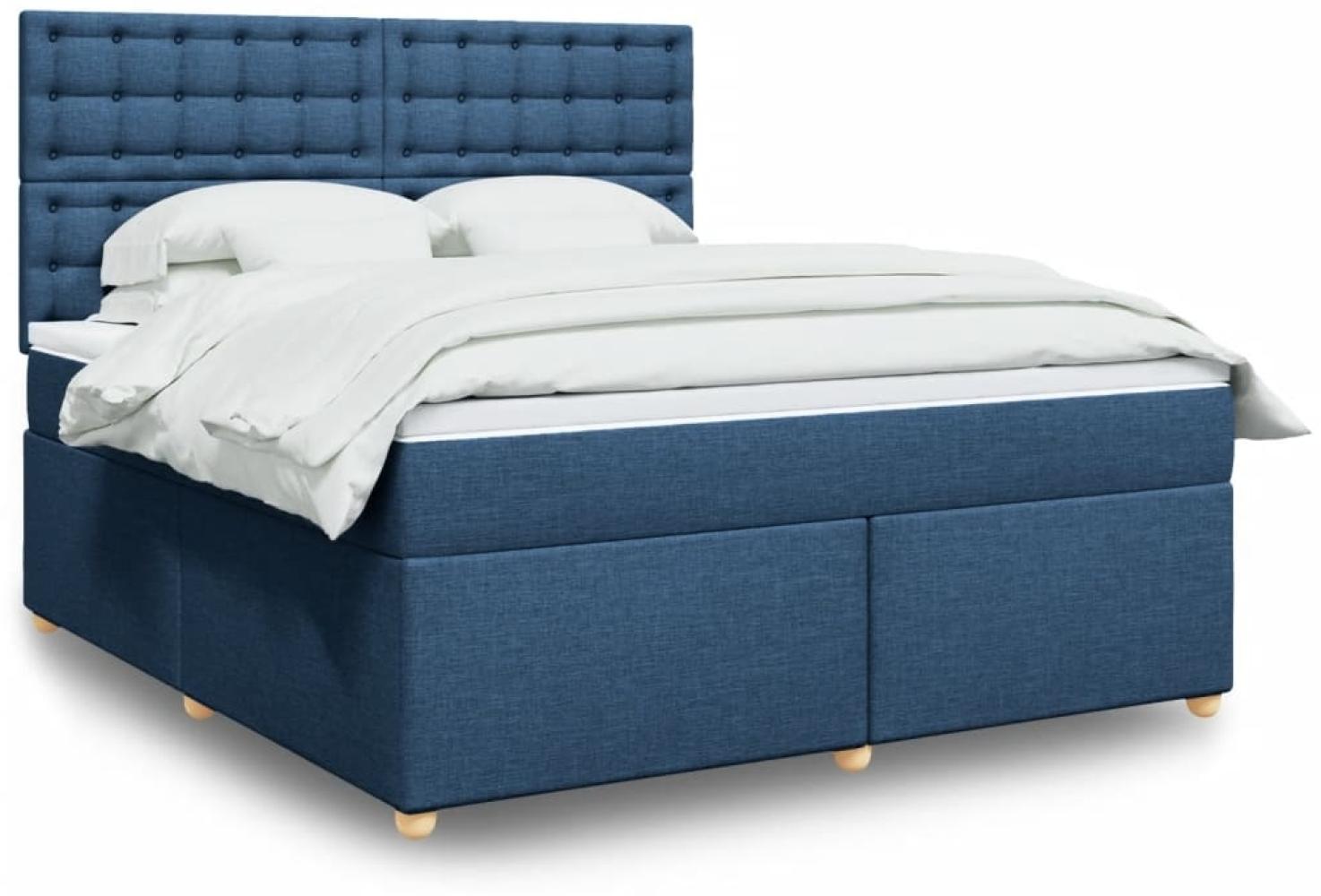 vidaXL Boxspringbett mit Matratze Blau 180x200 cm Stoff 3293679 Bild 1