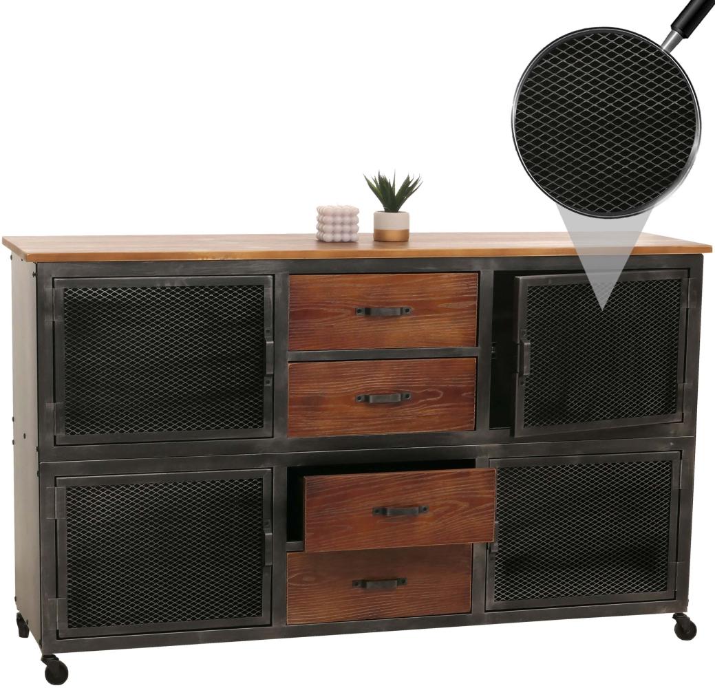 Sideboard HWC-N28, Kommode, Rollen 4 Schubladen, 3D-Struktur Industrial Retro Metall Holz 90x150x40cm ~ schwarz, braun Bild 1