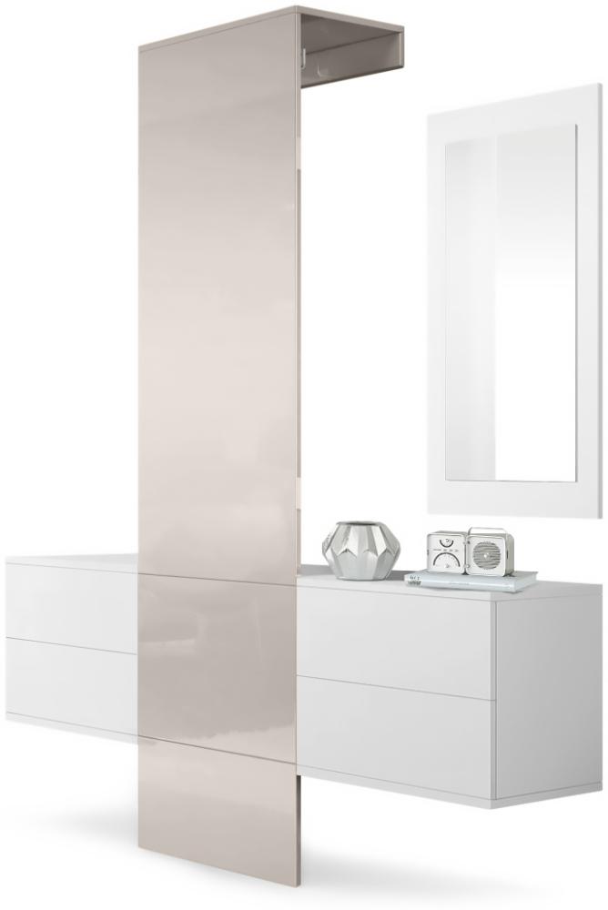 Garderobe Wandgarderobe Carlton Set 3, Korpus in Weiß matt / Paneel in Sandgrau Hochglanz Bild 1