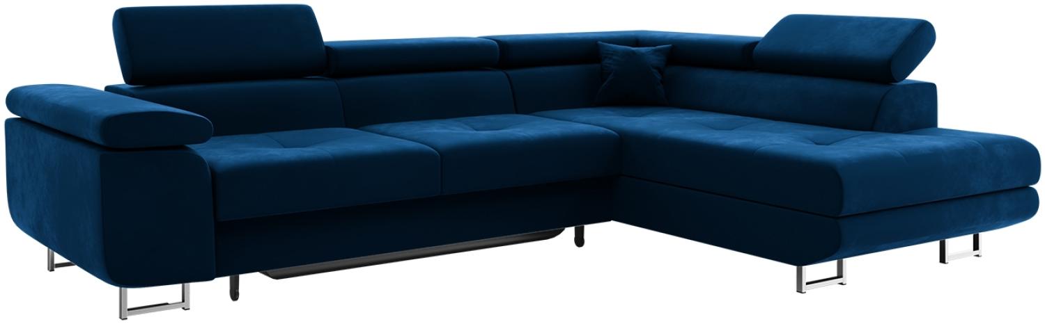 MEBLINI Schlafcouch mit Bettkasten - CARL - 272x202x63cm Rechts - Blau Samt - Ecksofa mit Schlaffunktion - Sofa mit Relaxfunktion und Kopfstützen - Couch L-Form - Eckcouch - Wohnlandschaft Bild 1