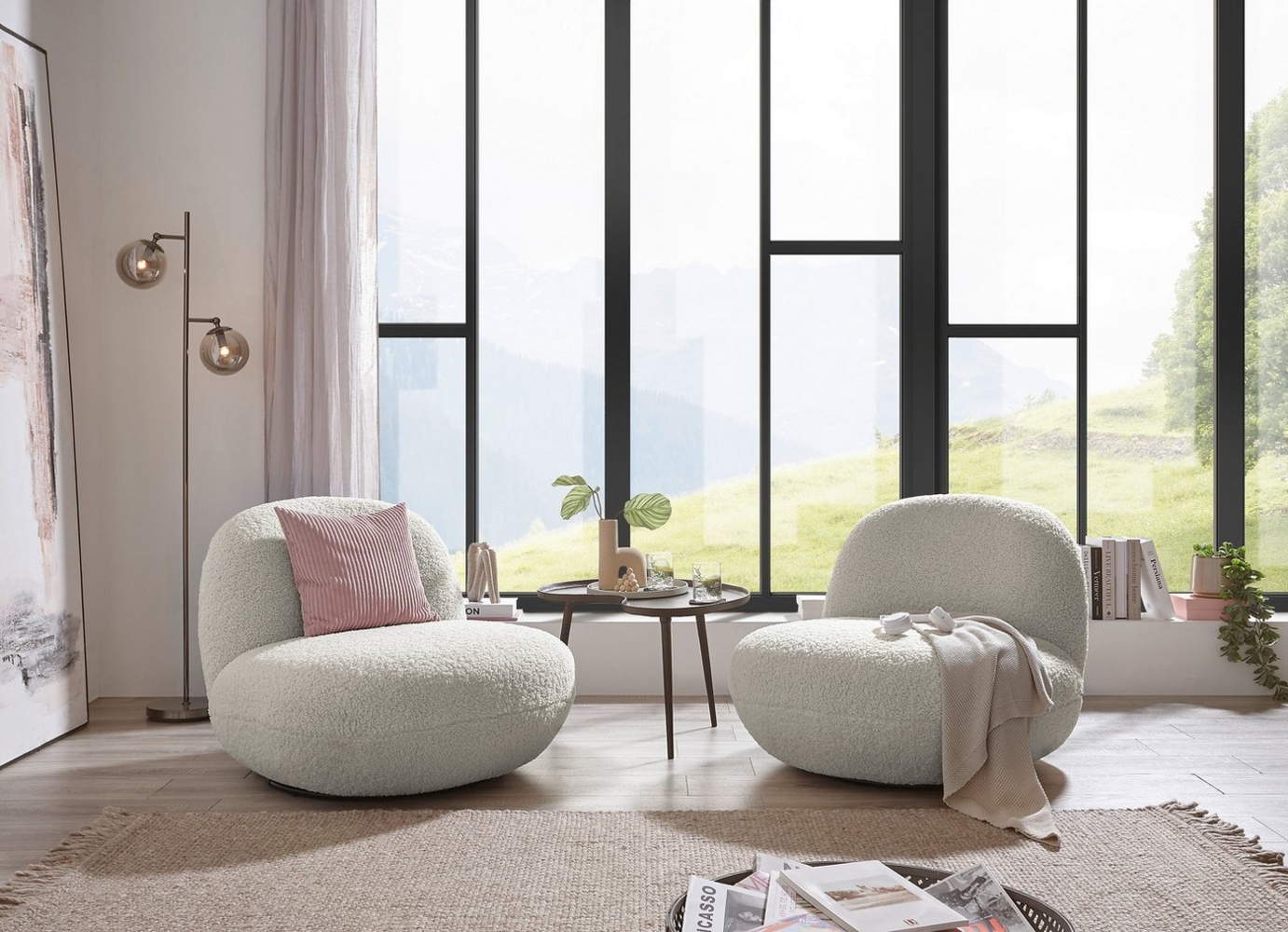 Drehsessel Chris ED Exciting Design Farbe Cream – Moderner Mikrofaser-Sessel mit Nosagfederung Bild 1