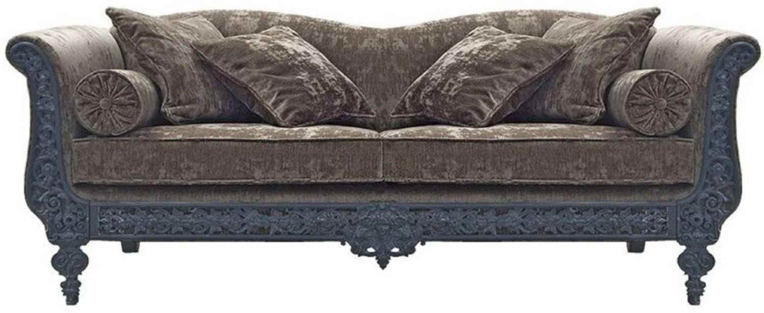 Casa Padrino Luxus Barock Sofa Grau / Blau 220x100 x H. 80 cm Bild 1