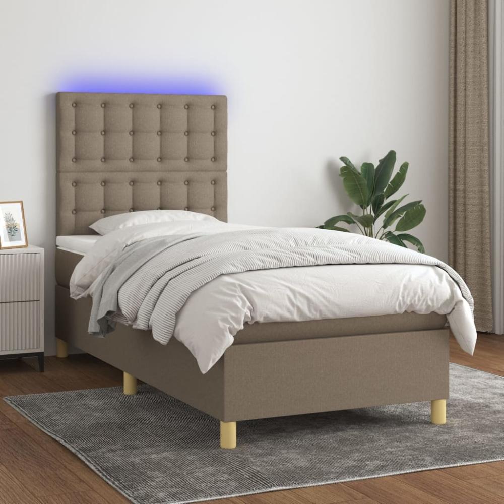 vidaXL Boxspringbett mit Matratze & LED Taupe 100x200 cm Stoff 3135737 Bild 1