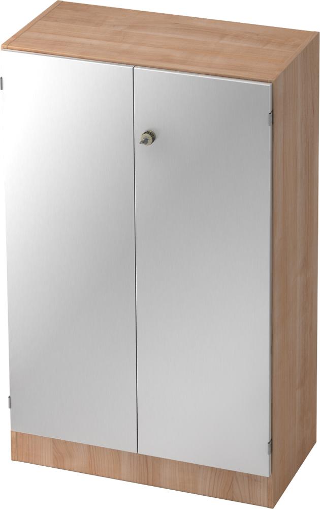 bümö office Aktenschrank abschließbar, Büroschrank klein aus FSC-Holz, 80cm breit in Nussbaum/Silber - abschließbarer Schrank, Büroschrank abschließbar, Büro Möbel Schrank System, 6550-N-S-SG Bild 1