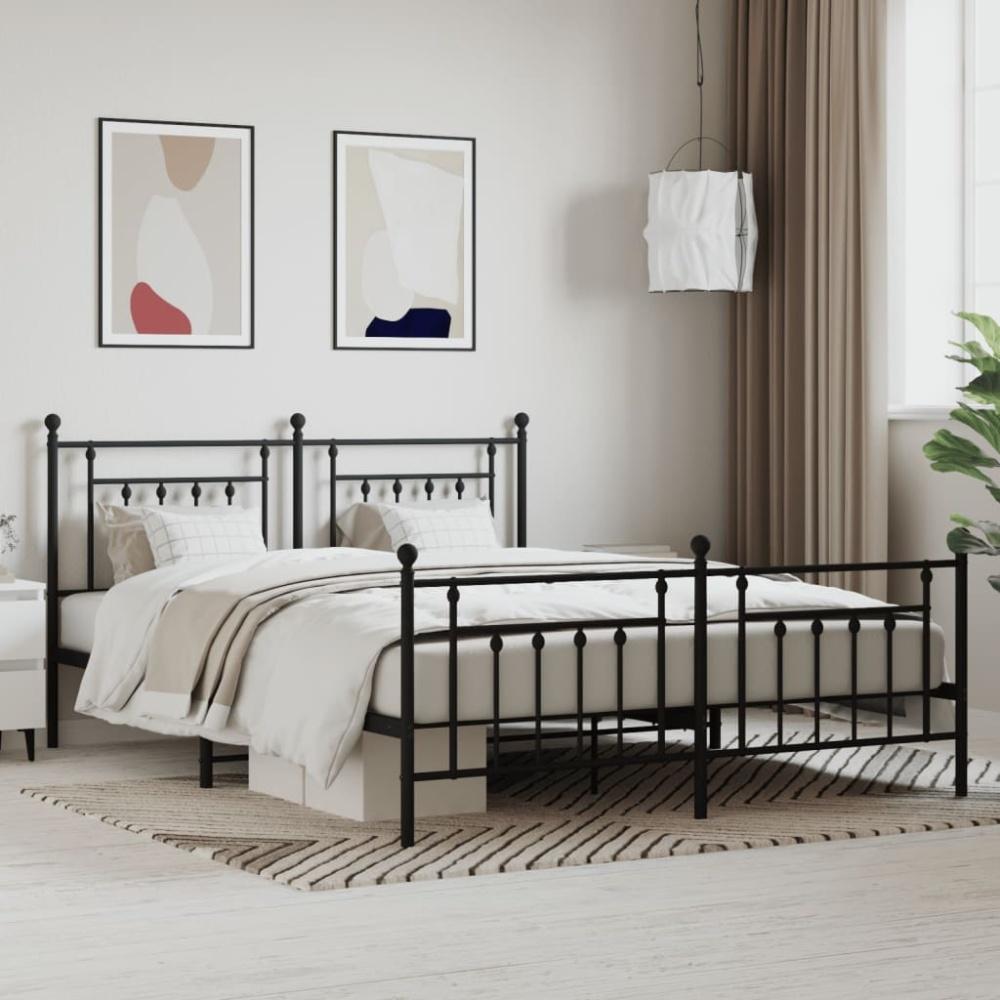 vidaXL Bettgestell mit Kopf- und Fußteil Metall Schwarz 183x213 cm 353560 Bild 1