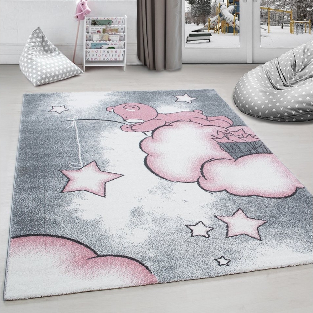 Carpettex Kinderteppich Bär Design, Läufer, Höhe: 11 mm, Kinderteppich Bär-Design Rosa Baby Teppich Kinderzimmer Pflegeleicht Bild 1