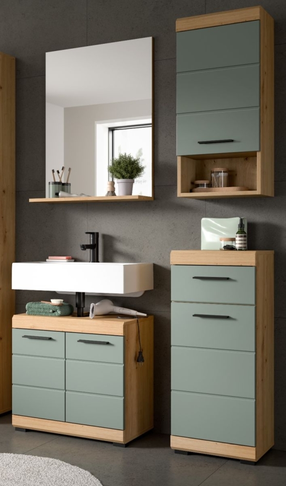 Badmöbel Set in Shawn grün und Eiche 4-teilig 112 cm Bild 1