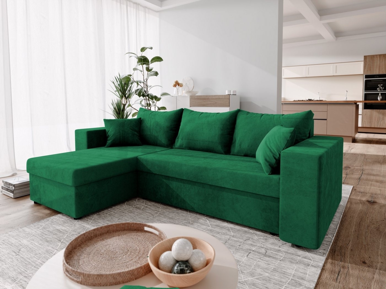 NEXT COLLECTION Ecksofa DOMINO, Kleine Ecksofa mit Schlaffunktion und zwei Bettkasten, Liegefläche 140x200 cm, Universelle Ecklösung, 2 Bettzeugcontainer, große Liegefläche 140x200 cm Bild 1