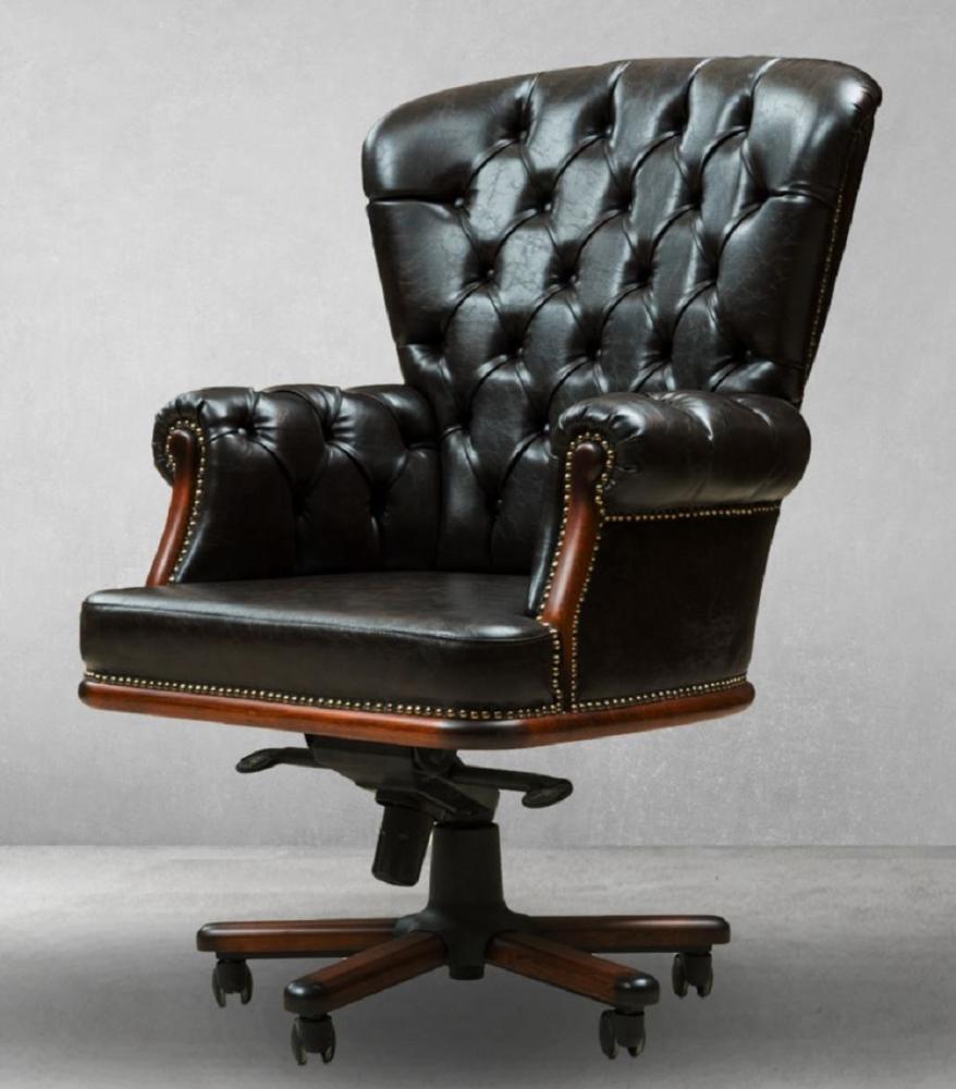 Casa Padrino Luxus Chesterfield Schreibtischstuhl Vintage Schwarz / Braun 84 x 93 x H. 114 cm - Höhenverstellbarer Kunstleder Bürostuhl - Büro Möbel - Chesterfield Möbel - Luxus Möbel Bild 1